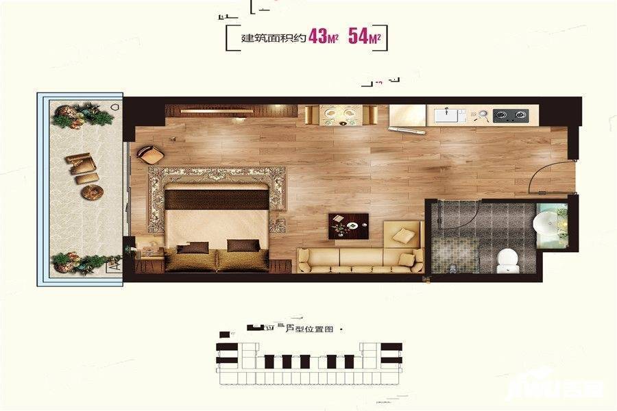 枫林佳苑1室1厅1卫43㎡户型图