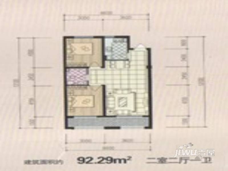 辽阳泛美华庭2室2厅1卫92.3㎡户型图