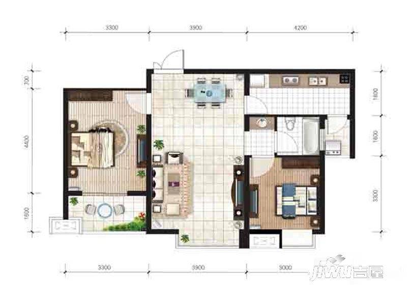 利玛·国际锦苑2室2厅1卫83㎡户型图