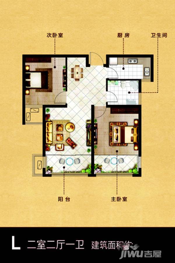 兆隆加州水岸2室2厅1卫83㎡户型图