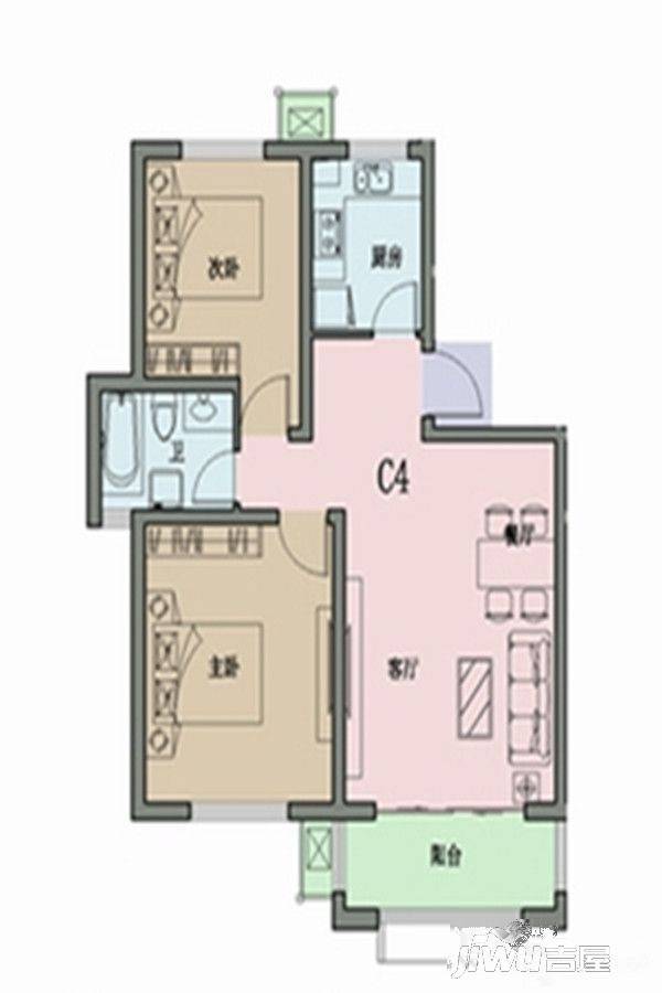 兴业大学里2室2厅1卫90.5㎡户型图