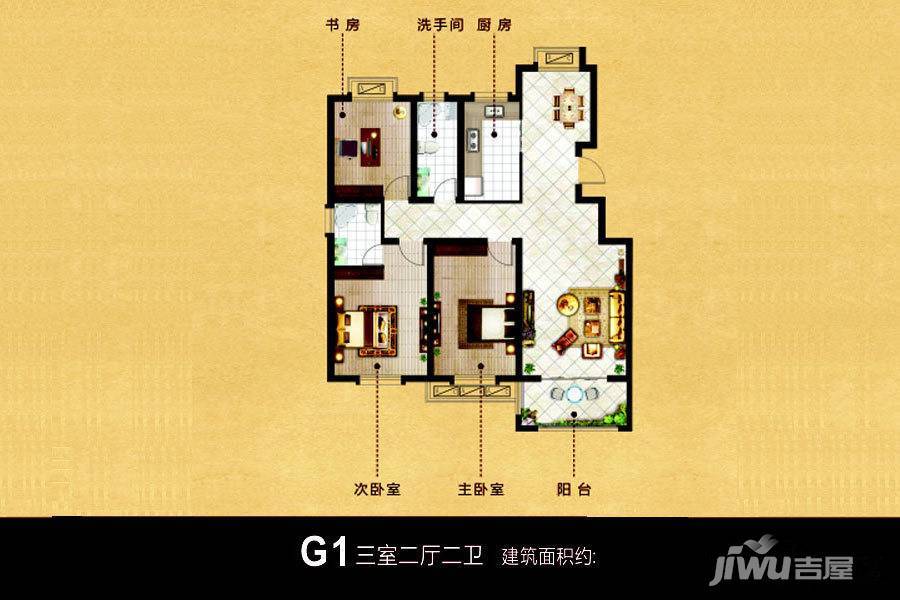 兆隆加州水岸3室2厅2卫130.7㎡户型图