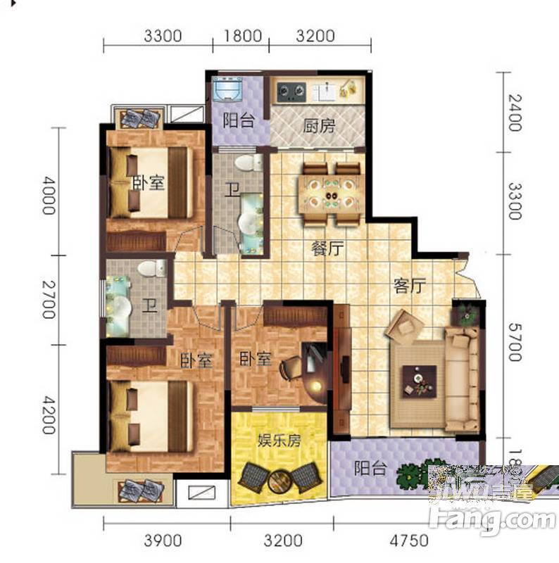 江南景苑3室2厅2卫143.3㎡户型图