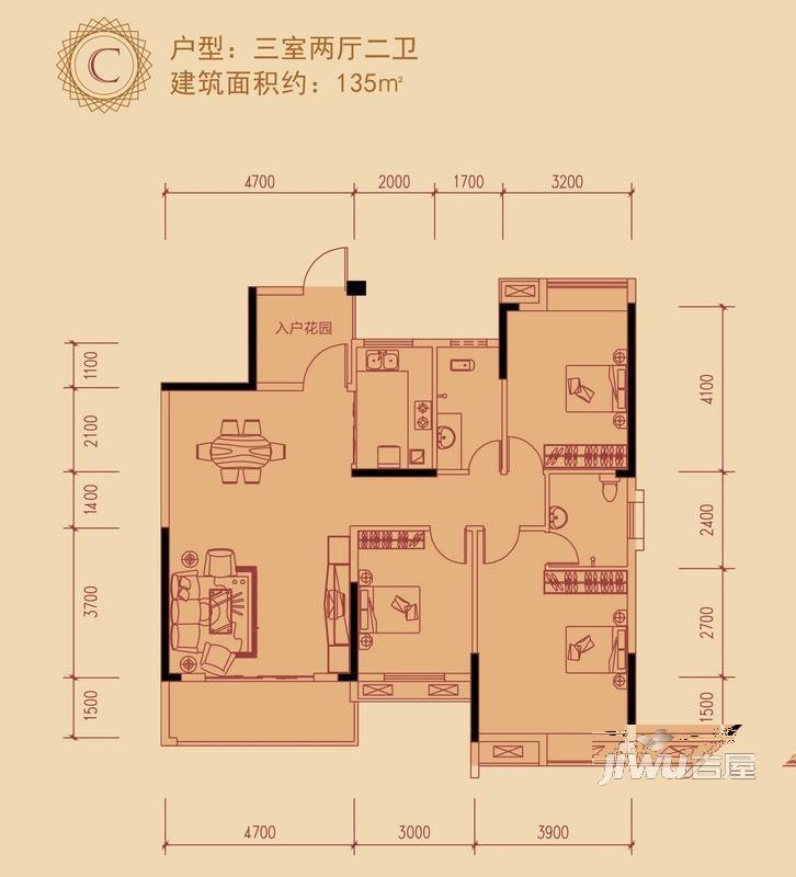 云山福邸3室2厅2卫135㎡户型图