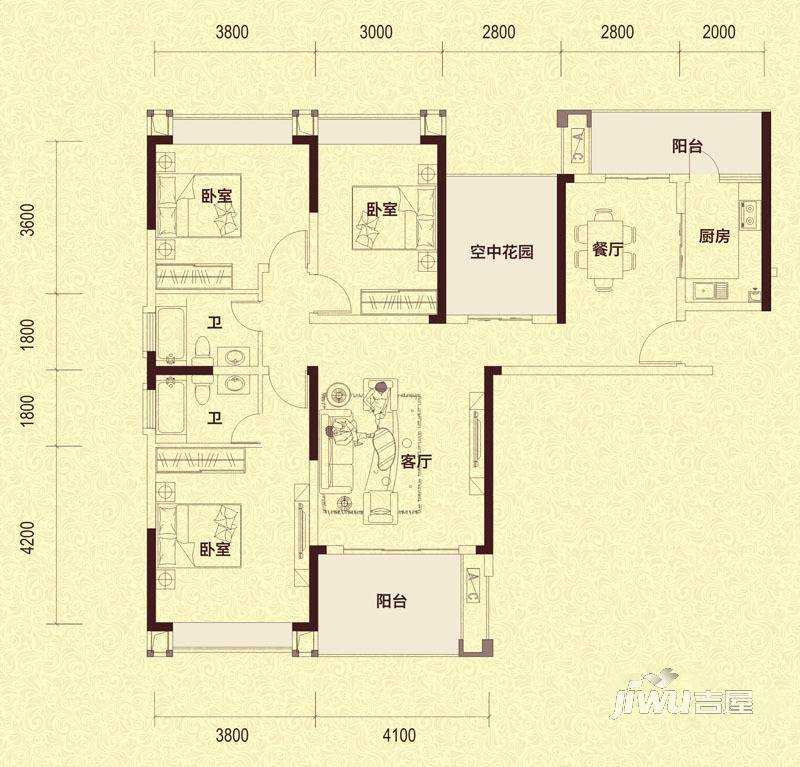 中驰第一城3室2厅2卫130.3㎡户型图