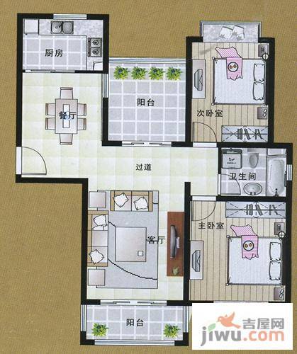 空港一号花园2室2厅1卫106.5㎡户型图