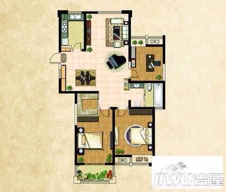 常发欧风新天地3室2厅1卫130㎡户型图