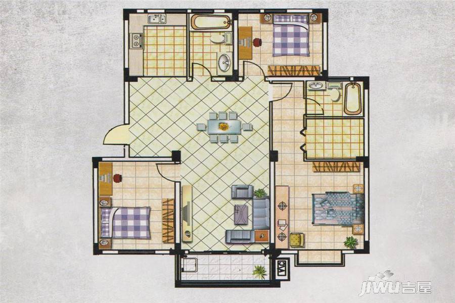 祥育苑3室2厅2卫138㎡户型图