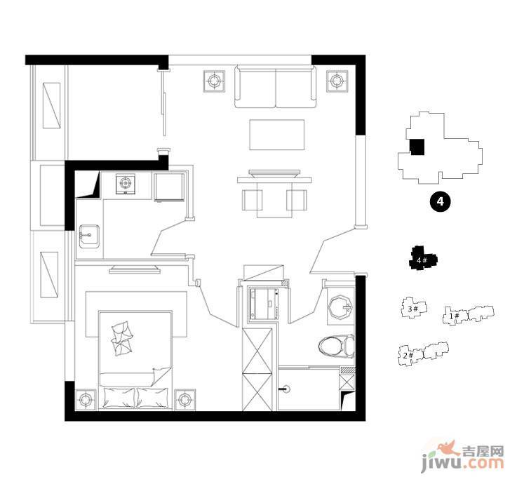 嘉德港与城1室2厅1卫51㎡户型图