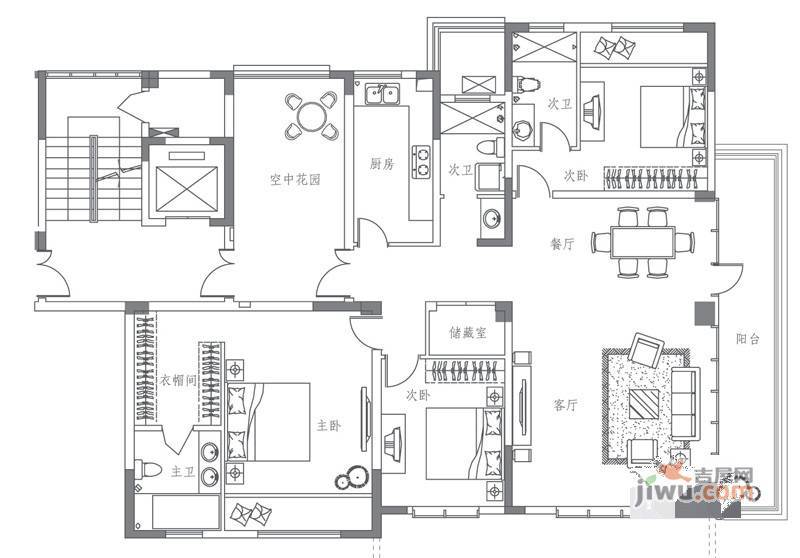 绿地西水东3室2厅3卫161㎡户型图