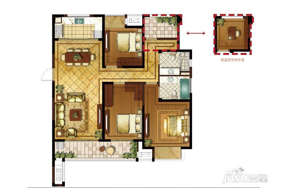 九龙仓时代上城4室2厅2卫140㎡户型图