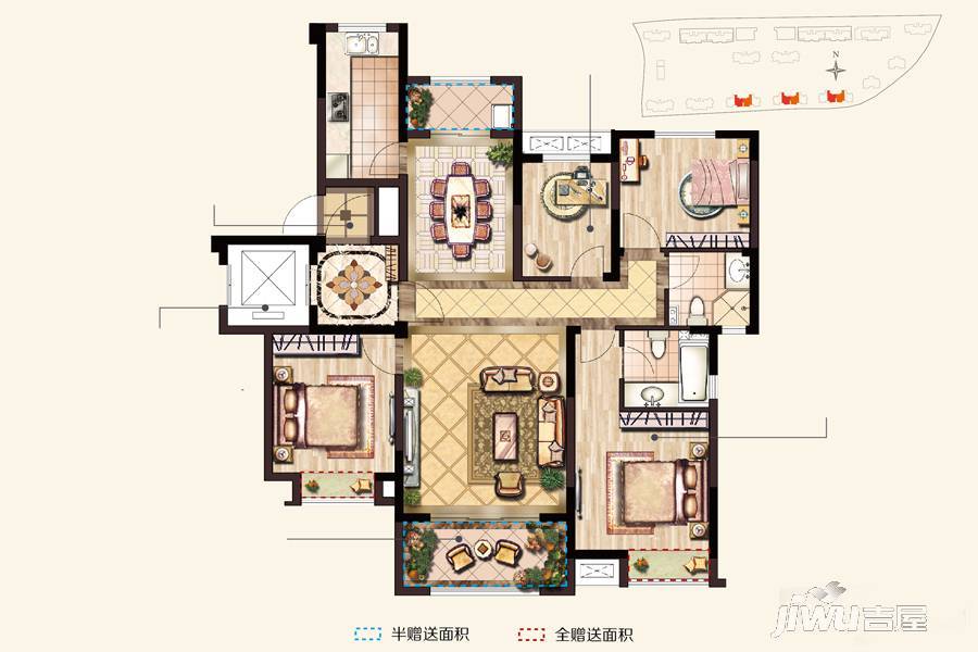 领秀琥珀澜湾4室2厅2卫127㎡户型图