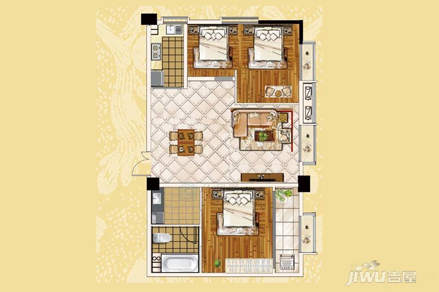 北翔广场3室2厅2卫123㎡户型图