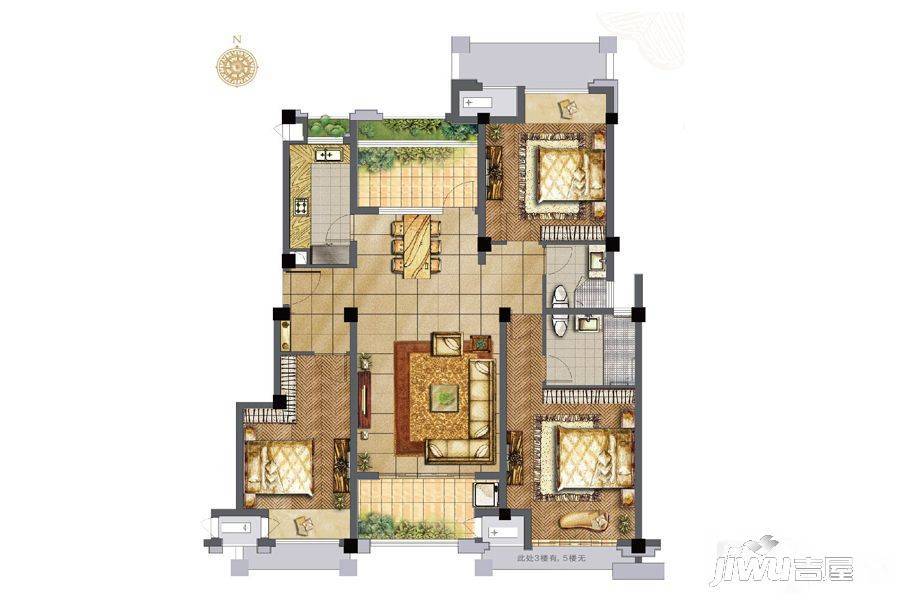 万科·龙背山国际住区3室2厅2卫128㎡户型图