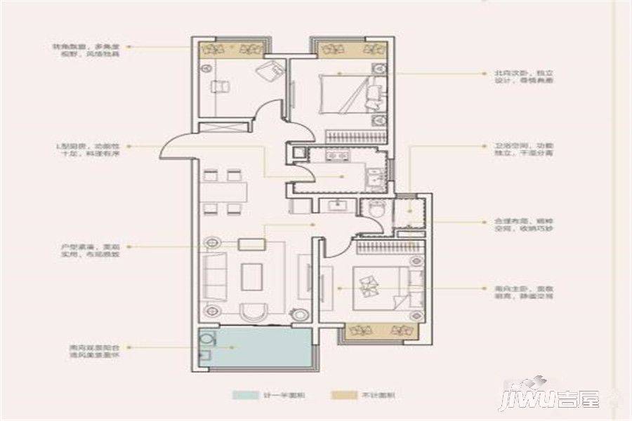 西溪碧桂园3室2厅1卫90㎡户型图