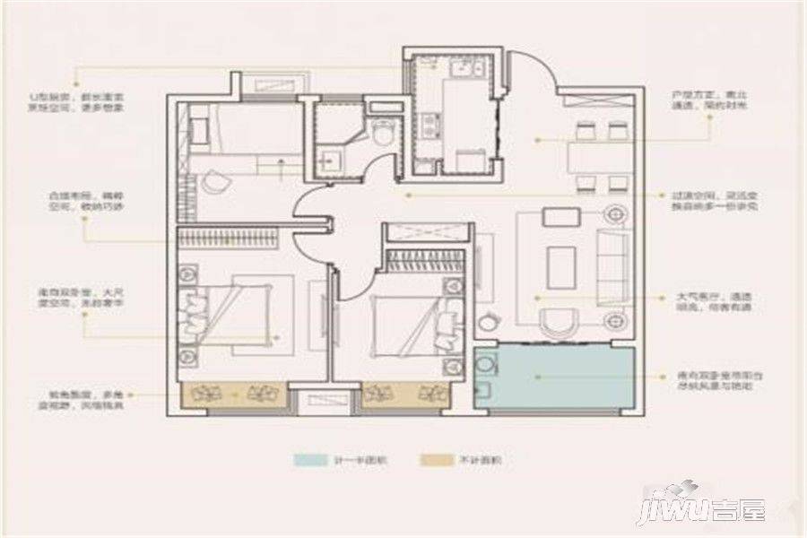 西溪碧桂园3室2厅2卫95㎡户型图