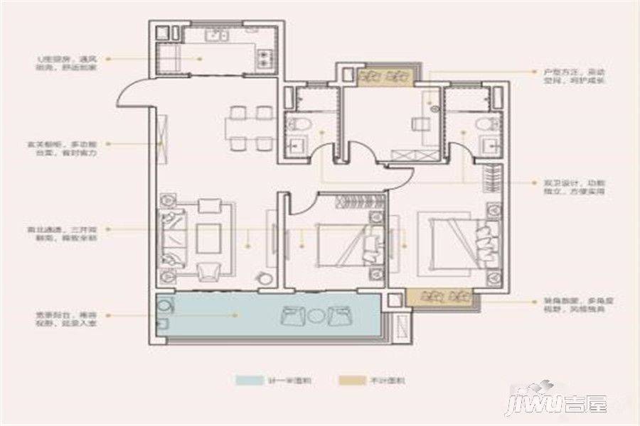 西溪碧桂园3室2厅2卫115㎡户型图