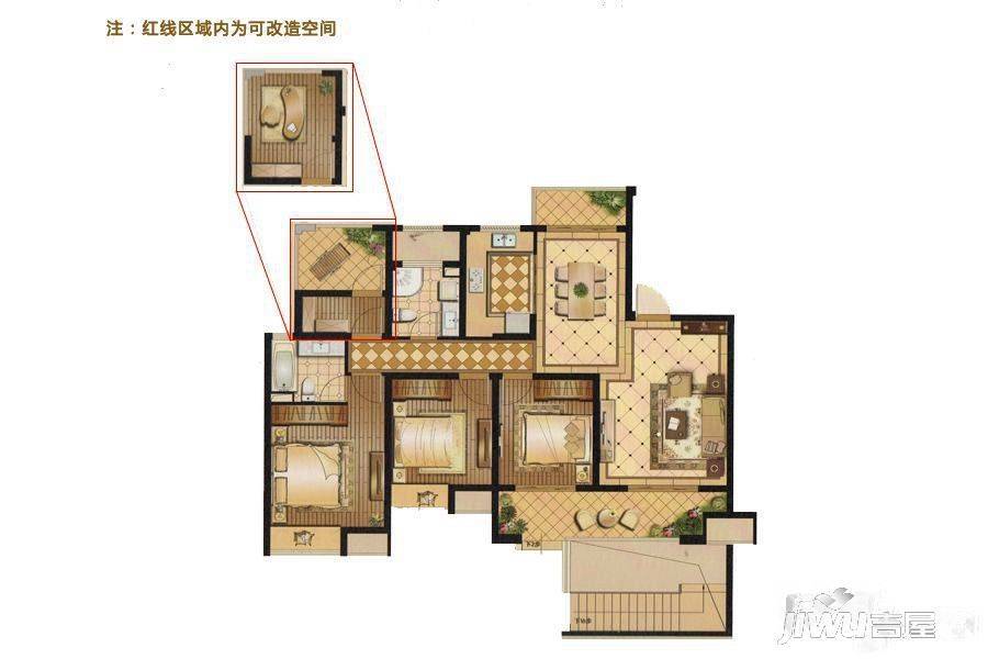 万科维园3室2厅2卫127㎡户型图