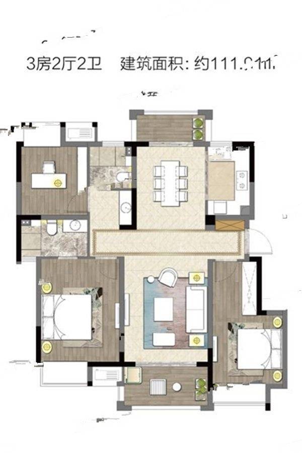 新力帝泊湾3室2厅2卫111㎡户型图