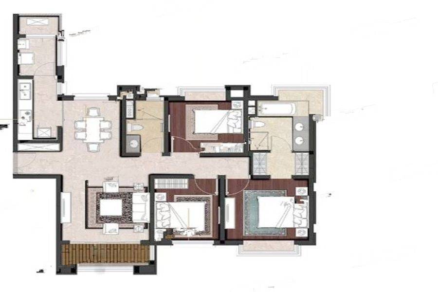 百和国际花园3室2厅2卫139㎡户型图