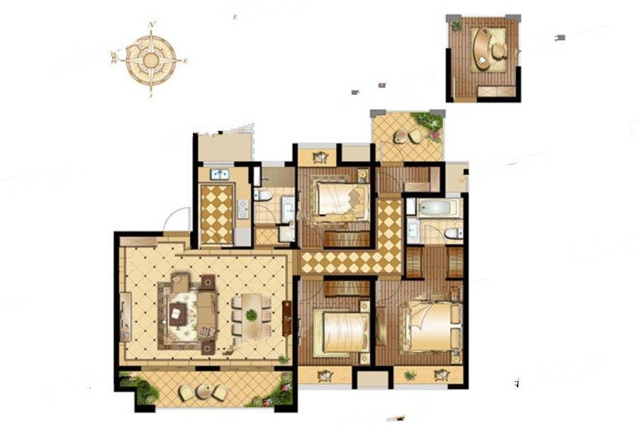 万科维园3室2厅2卫130㎡户型图