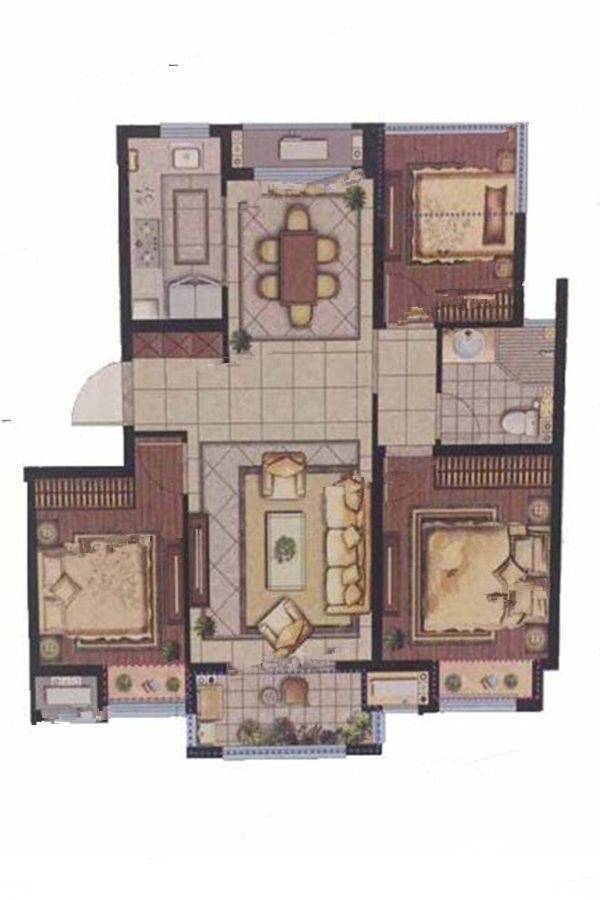 中海英伦观邸3室2厅1卫100㎡户型图