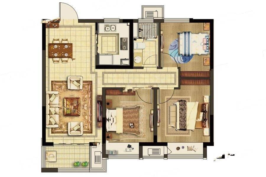 龙湖合景天宸原著3室2厅1卫90㎡户型图