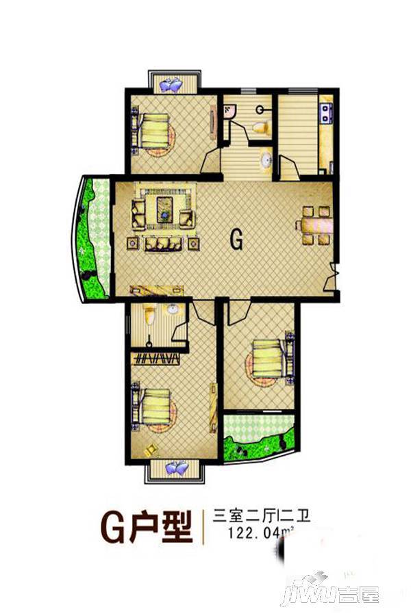 恒基·名都3室2厅2卫122㎡户型图