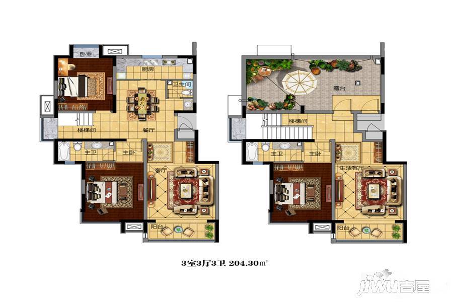 龙湾世家3室3厅3卫204.3㎡户型图