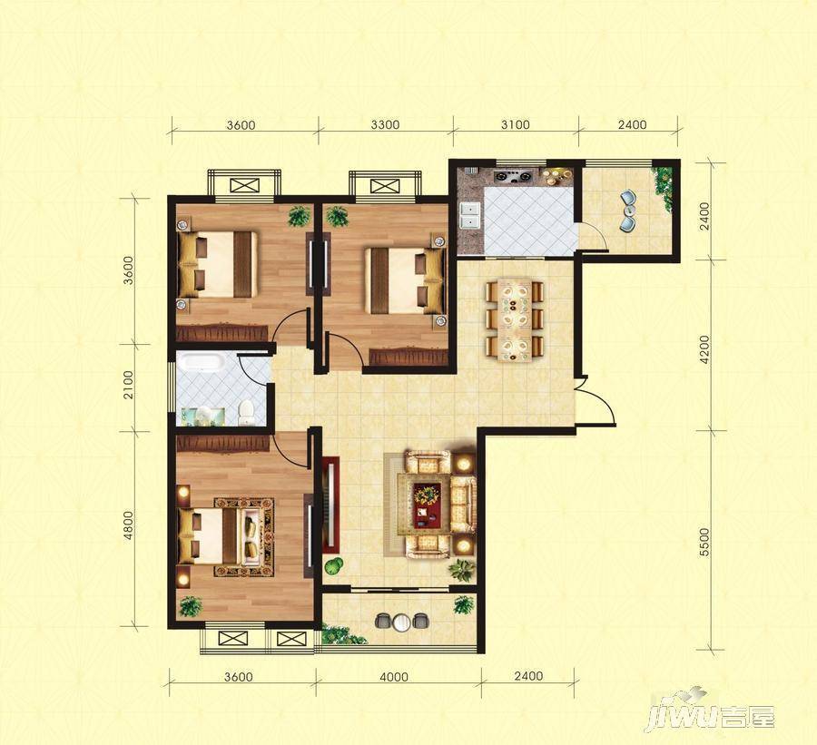 遂平新加坡花园3室2厅1卫121.6㎡户型图