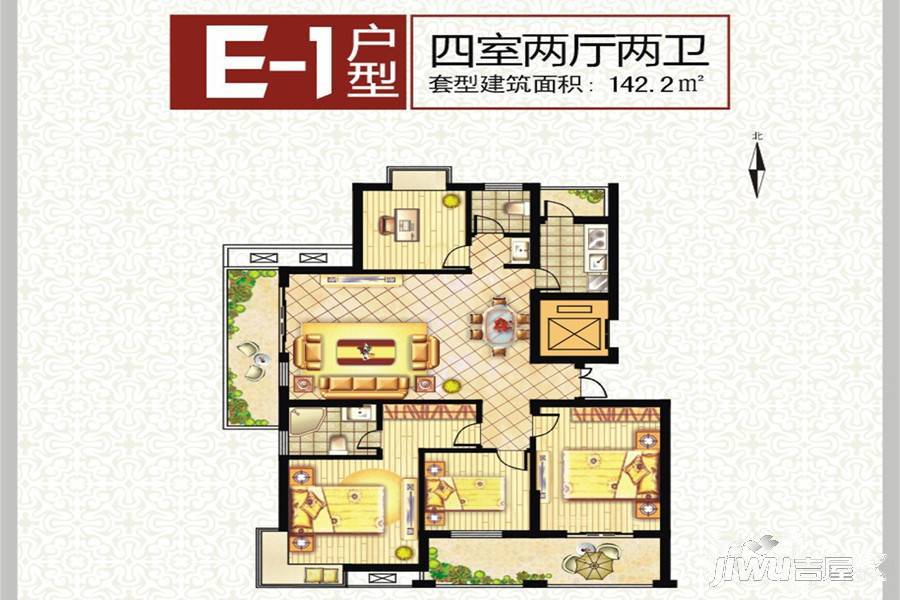 中国中部礼品城4室2厅2卫142.2㎡户型图