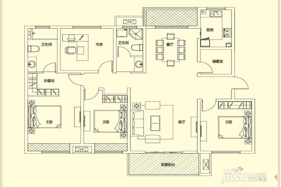 建业新城半岛4室2厅2卫164.9㎡户型图