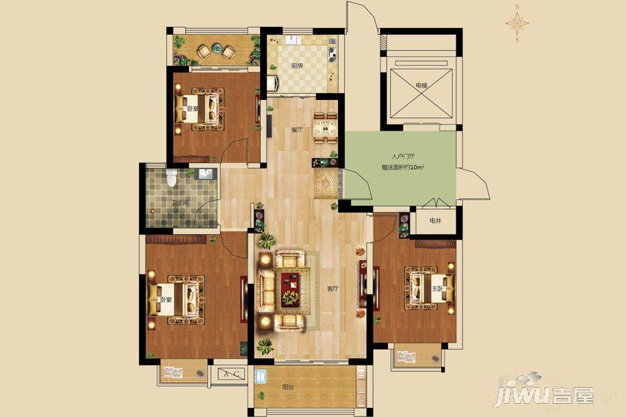 同信府3室2厅1卫118㎡户型图