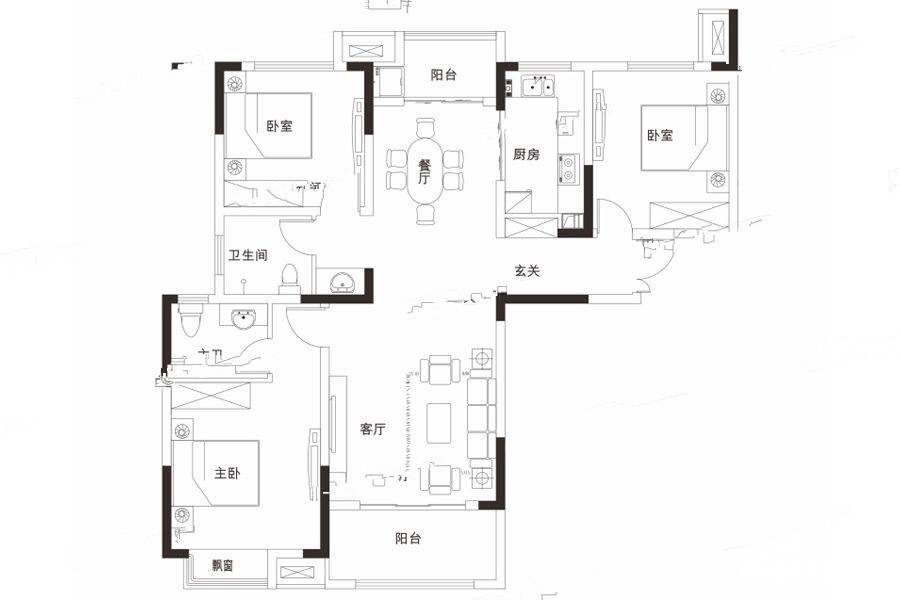 同信滨江贰号3室2厅2卫130㎡户型图