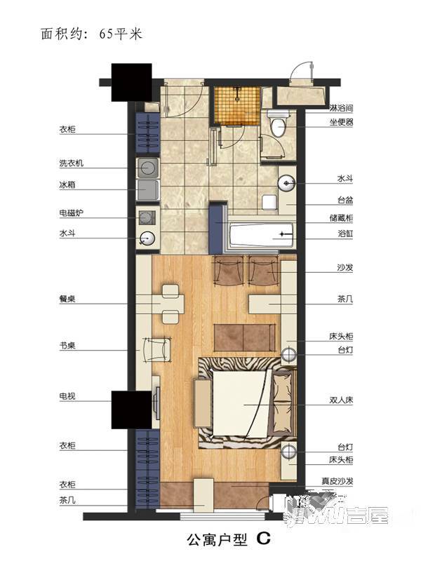 莱茵城市广场1室0厅1卫65㎡户型图