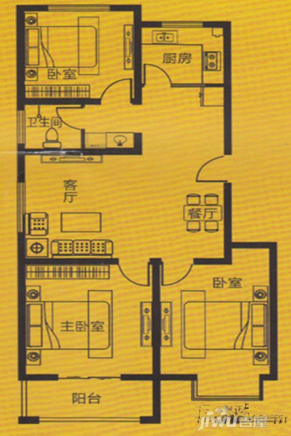 清华尚园3室2厅1卫98.6㎡户型图