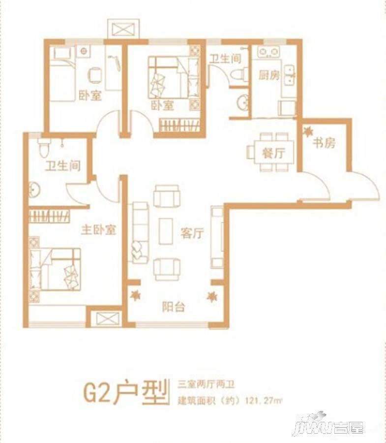 卡迪亚庄园3室2厅2卫121.3㎡户型图