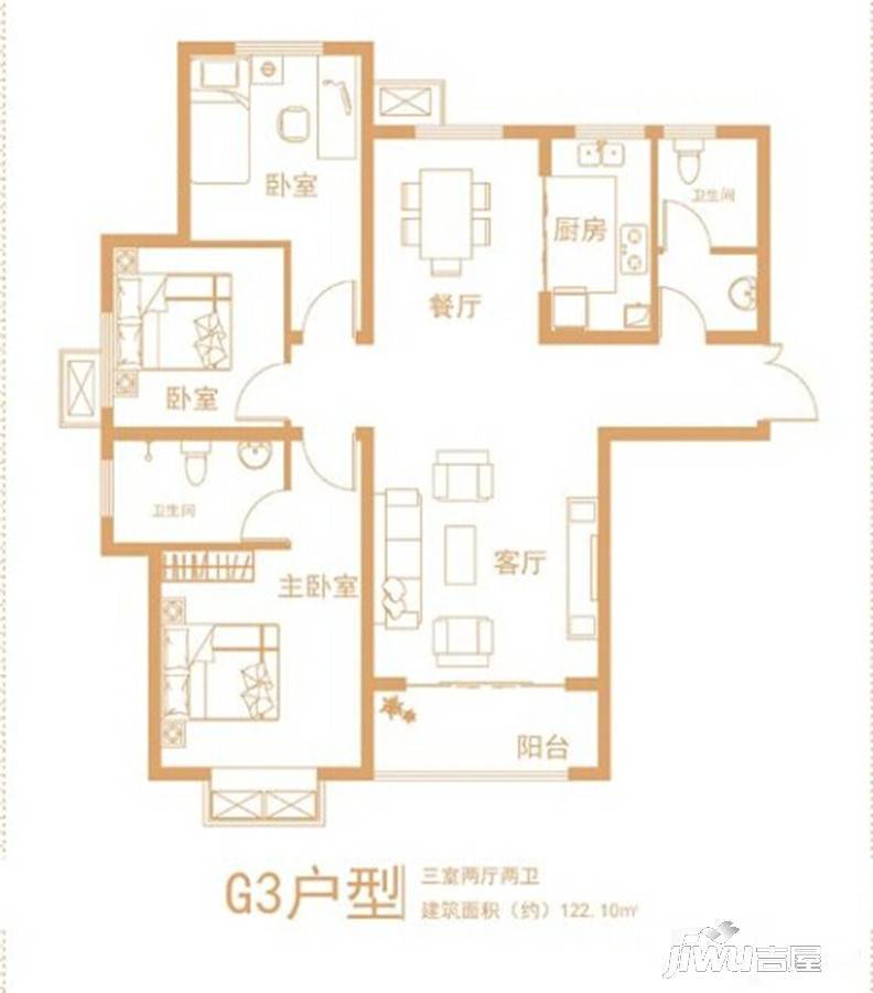 卡迪亚庄园3室2厅2卫112.1㎡户型图