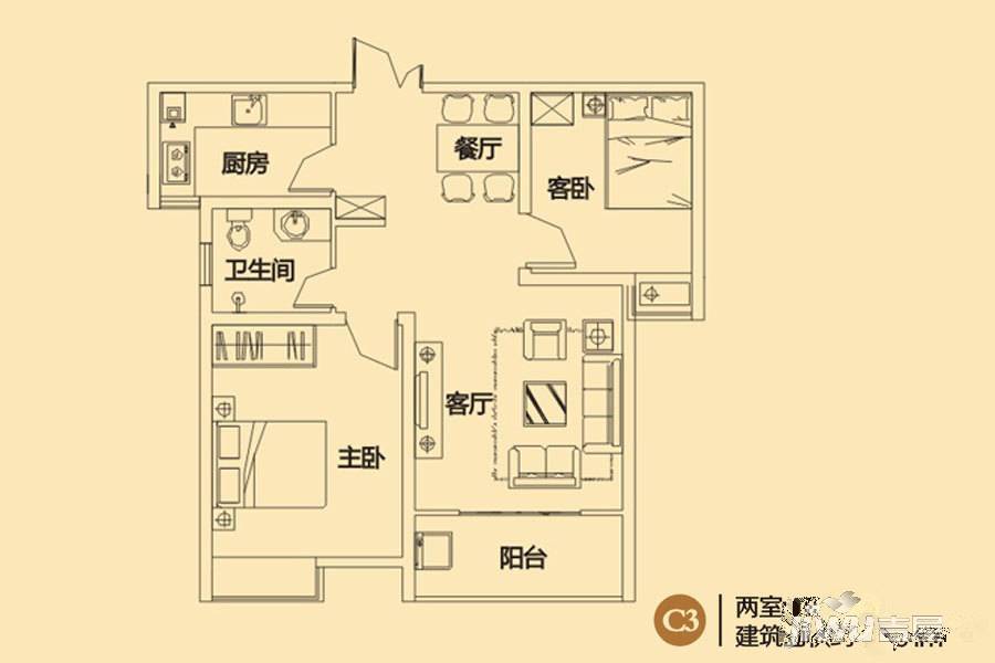 新龙御景城2室2厅1卫81㎡户型图