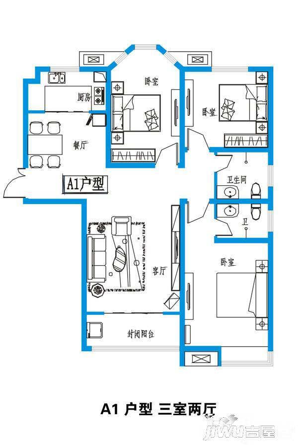 新龙御景城3室2厅1卫户型图