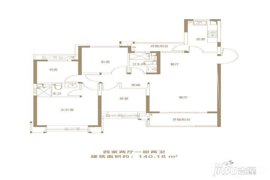 恒大未来城4室2厅2卫140.2㎡户型图