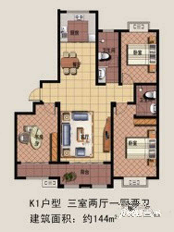 盛华天竹佳苑3室2厅2卫144㎡户型图