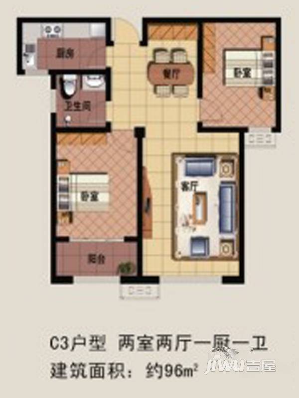 盛华天竹佳苑2室2厅1卫96㎡户型图