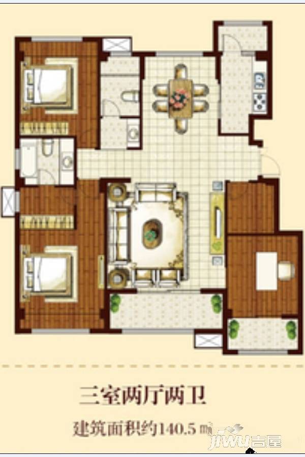 宏成御苑3室2厅2卫140.5㎡户型图