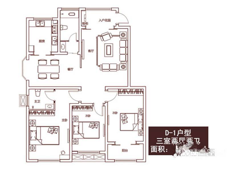 大安泰山原著3室2厅2卫120.9㎡户型图