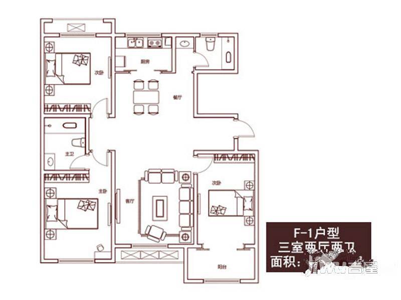 大安泰山原著3室2厅2卫119.1㎡户型图