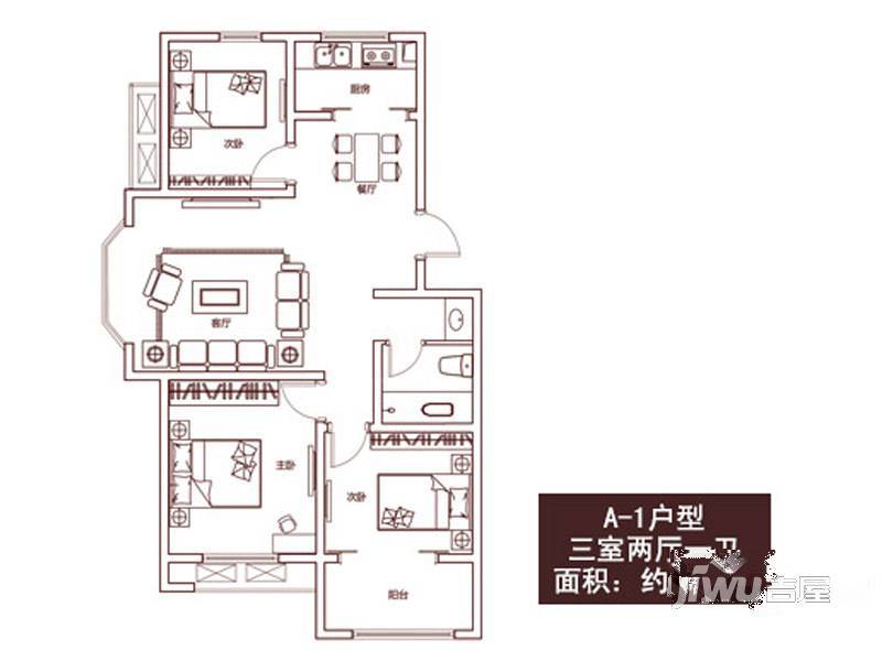 大安泰山原著3室2厅1卫97.6㎡户型图