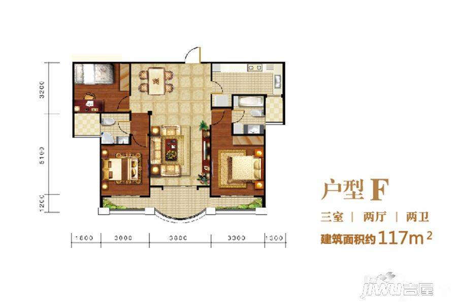 印象泰山湖语墅3室2厅2卫117㎡户型图