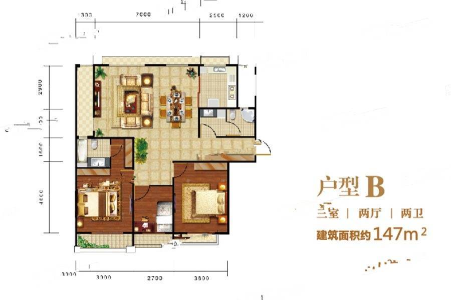 印象泰山湖语墅3室2厅2卫147㎡户型图