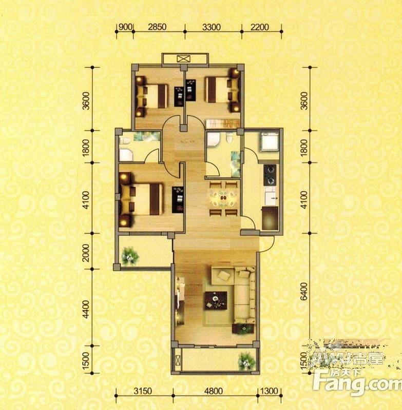 东方御景3室2厅2卫122.6㎡户型图